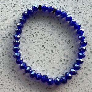 Trendy Faceted Beaded Blue Stretch Bracelet 6 mm